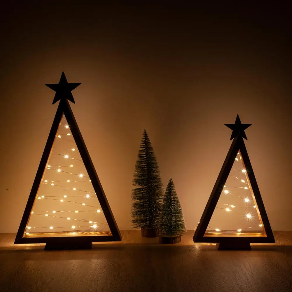 

2Pcs Rustic Glowing Xmas Tree Table Sign Wooden Christmas Tree Ornament with LED Light Farmhouse Home Office Desktop Decoration