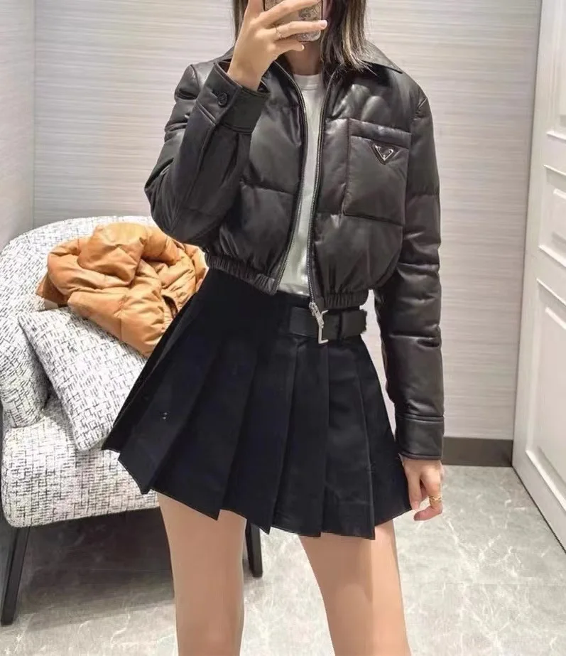 2023 Winter Fashion New Elastic Waist Genuine Leather Sheepskin and Cotton Short 90% White Duck Down Jacket E82