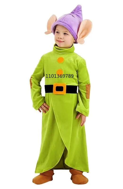 Kids Dopey Costumes Snow White and The Seven Dwarfs Cosplay Dopey Boys Child Bodysuit Hat Suit Halloween Costume Clothes