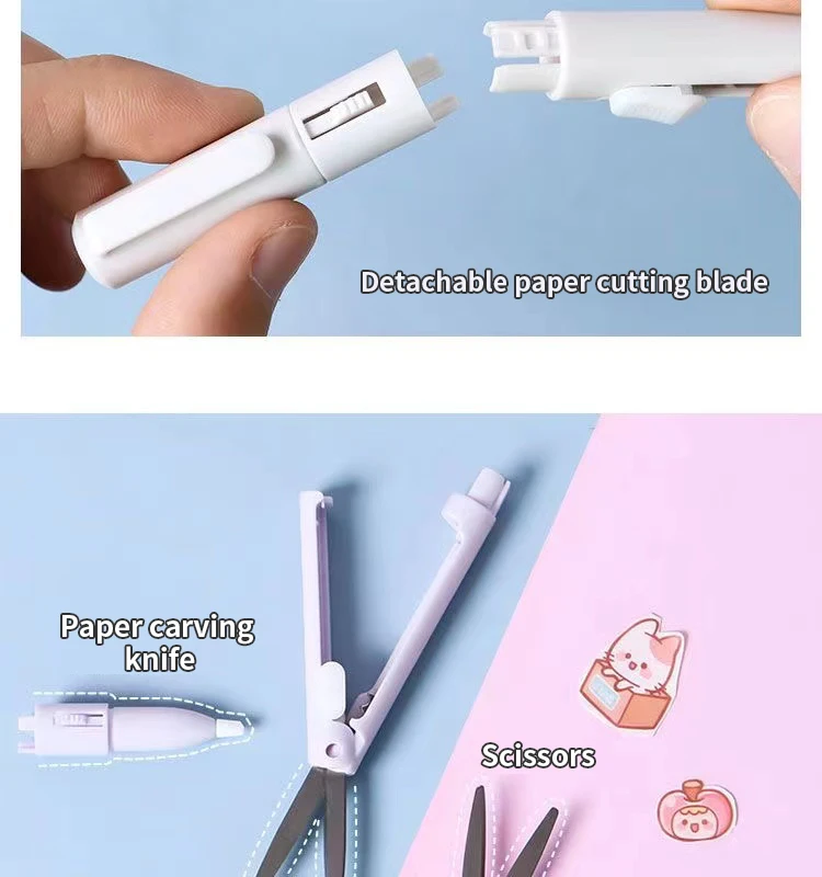 1pc Mini Tragbare Schere Papier Cutter Messer 2 In 1 Multifunktionale Tasche Stift Form Scrapbooking Carving Schneiden Kunst Werkzeuge – Detail 5