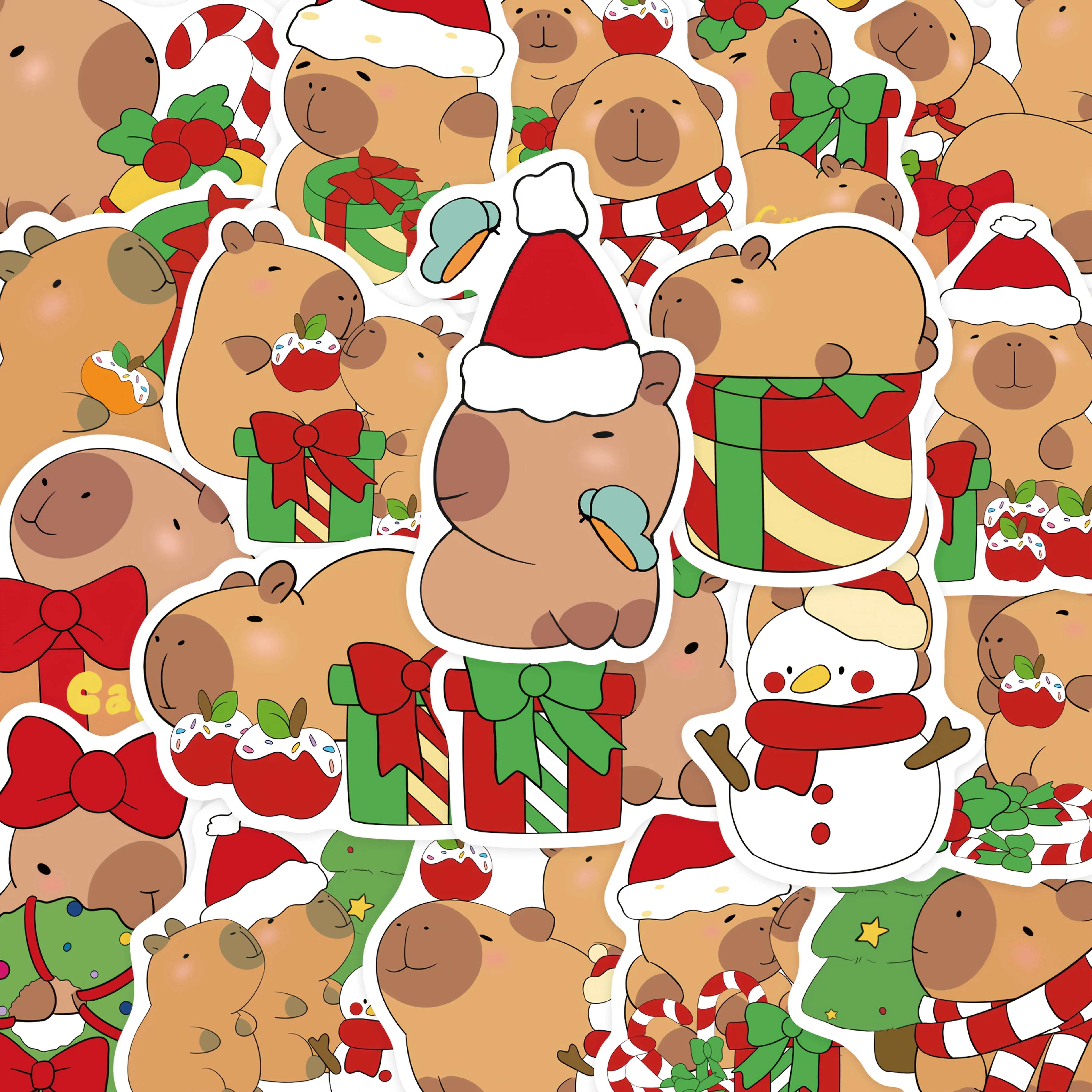 50pcs Christmas Capybara Sticker Cute Animal Decal For Laptop Phone Skateboard Scrapbook Magazine Decorative Sticker