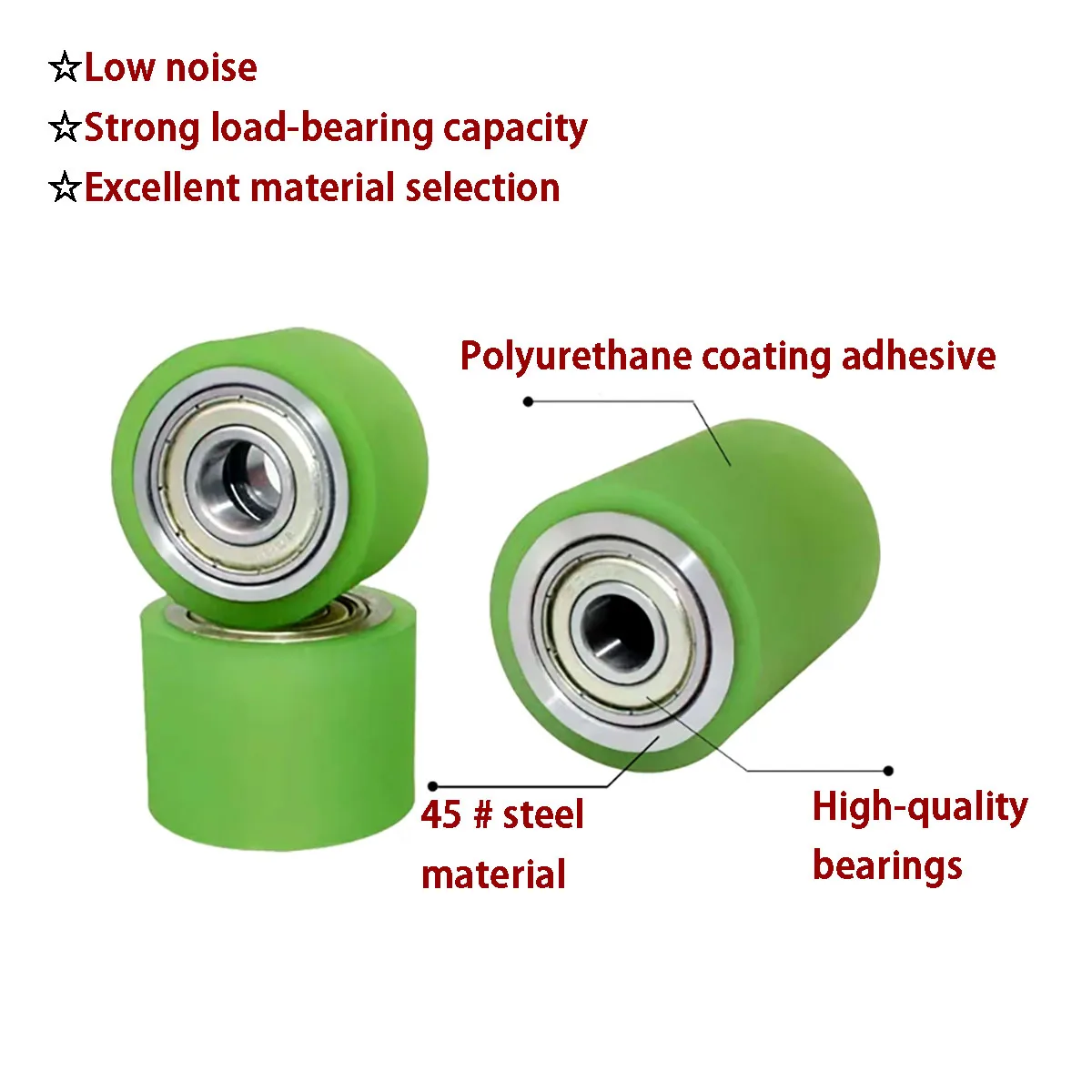 Polyurethane Coated Roller Double Bearing Wear Resistant Rubber Roller Idler Wheel Unpowered Conveyor Automation Pulley