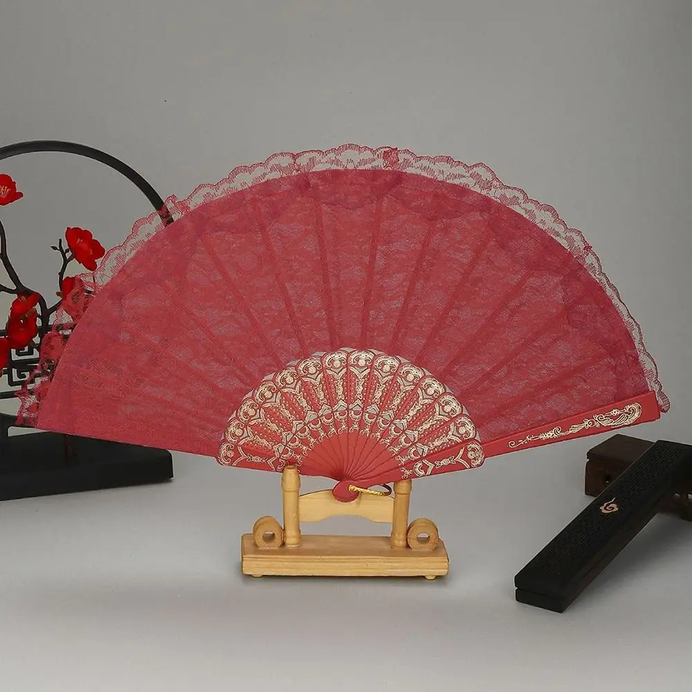 Fashion Lace Design Lace Hand Fan Floral Pattern Tassel Lace Fan Foldable Cooling Fan Party