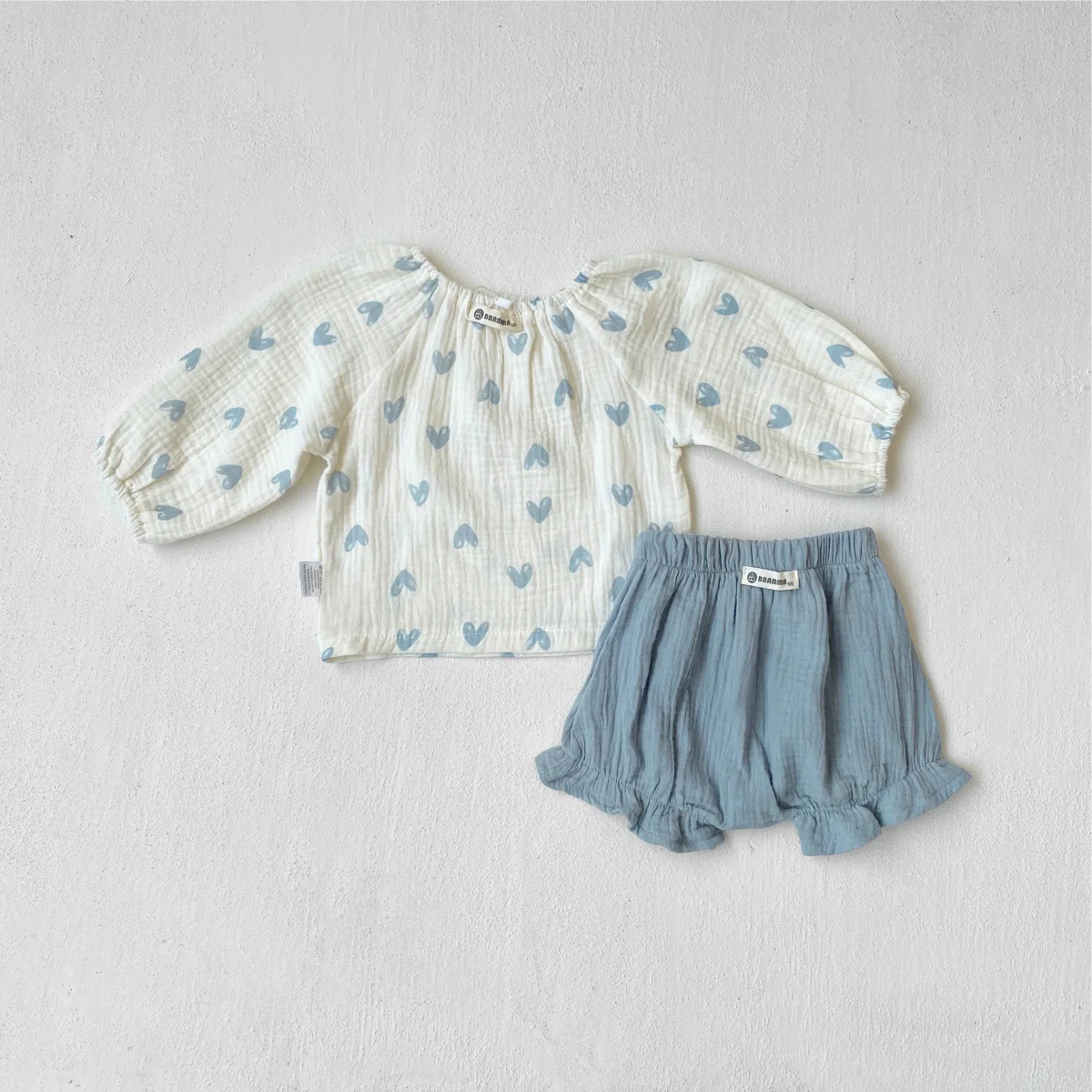 2026 Summer New Baby Girl Blue Heart Print Clothes Set Newborn Toddler Girl Cotton Shirts + Shorts 2pcs Suit Infant Outfits