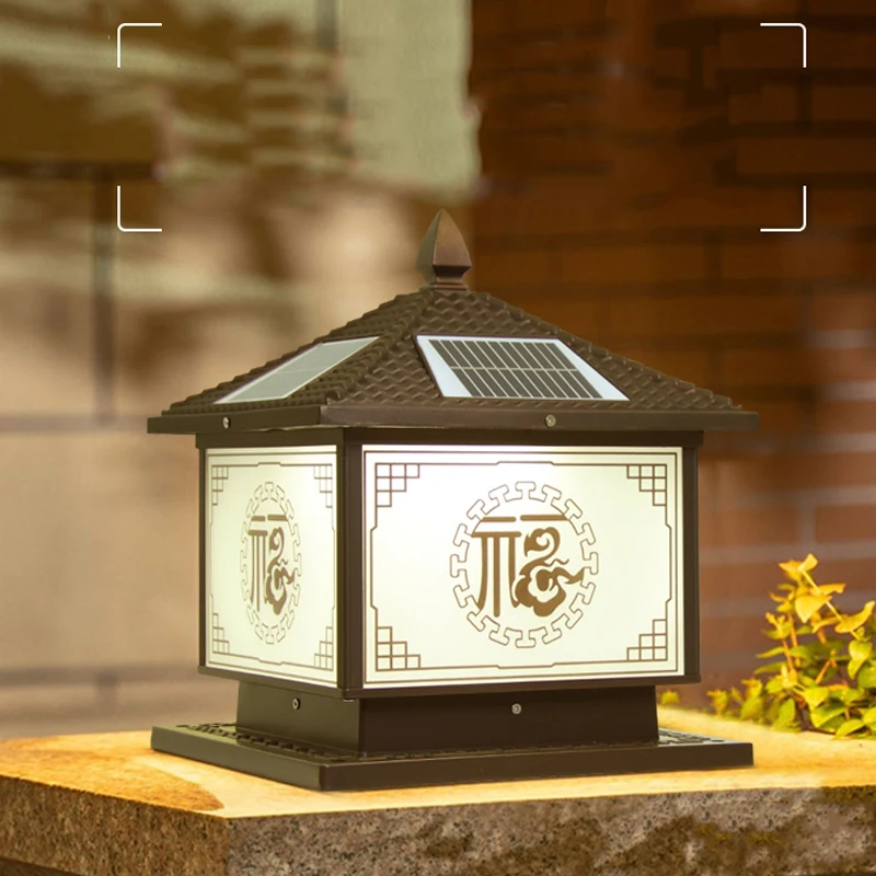 86LIGHT Outdoor Solar Post Lamps Vintage Chinese Pillar Lights LED Waterproof IP65 for Home Villa Courtyard Garden