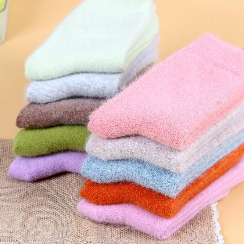 Sock Leisure Ankle Crew Fuzzy Thick Rabbit Wool Women Autumn Winter Warm Solid Color Women 8W46