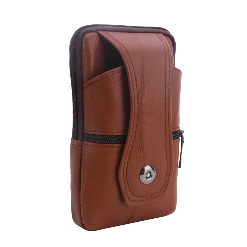 Men Genuine Leather Cell Phone Case Long Waist Bag Solid Color PU for Male Outdoor Multi-function Fanny Pack Zipper Hip Bags