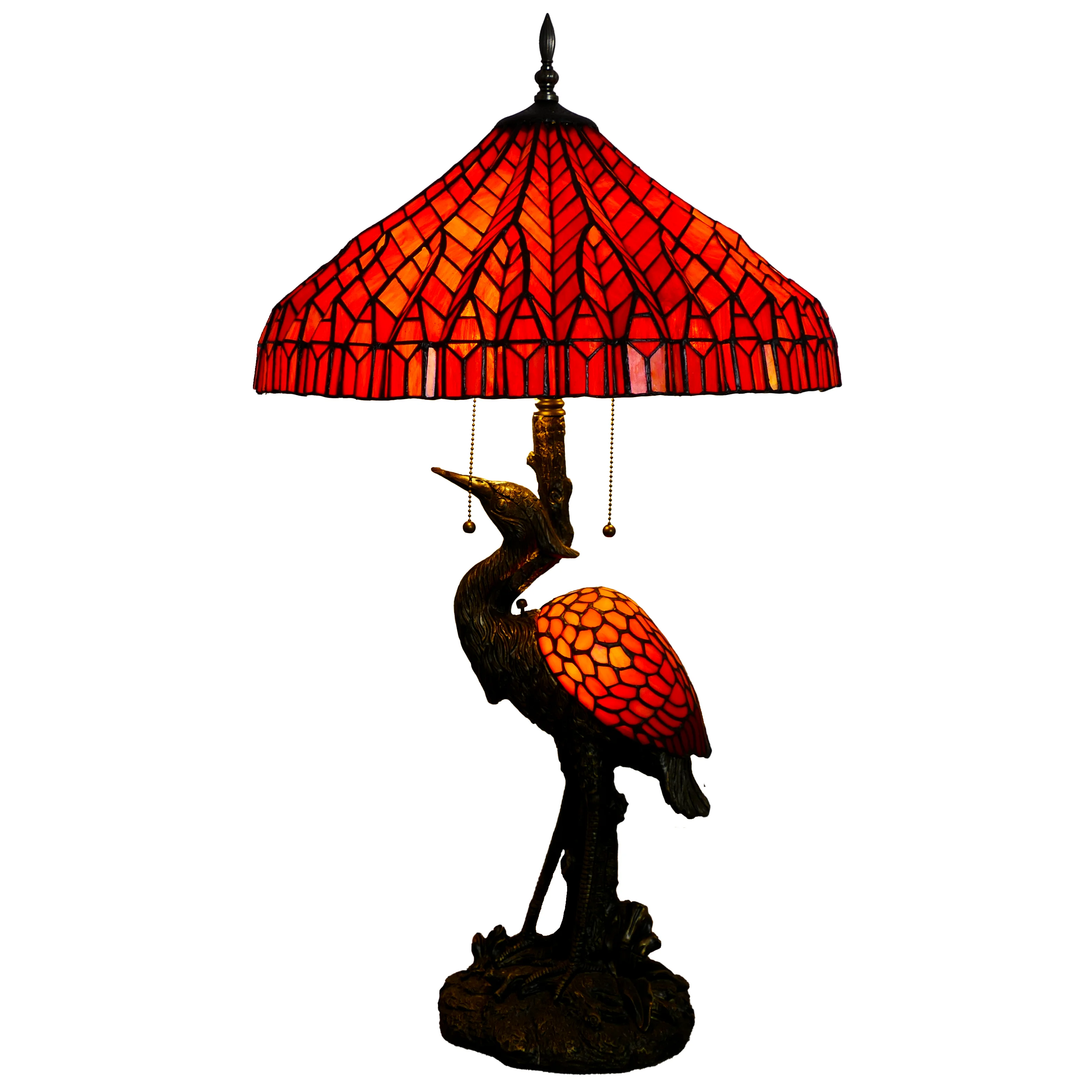 Large Traditional Retro Table  Animal Resin Base Red Glass  Lampshade Living Room Bedroom Decorative Lighting
