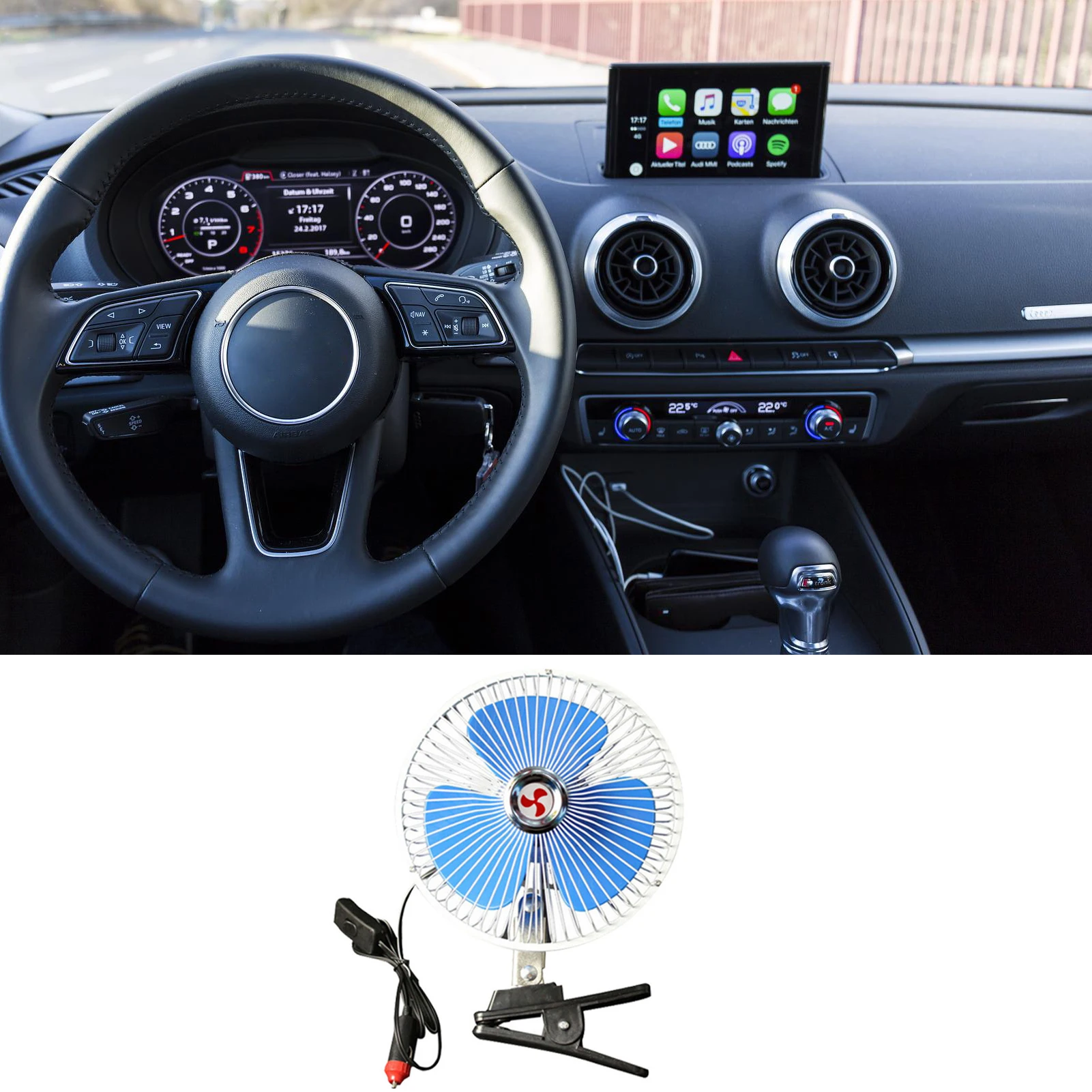 12V/24V Portable Car Fan Portable Vehicle Cooling Fan With Thickened Clip 180 Degree Rotation  Low Noise Vehicle Fan With