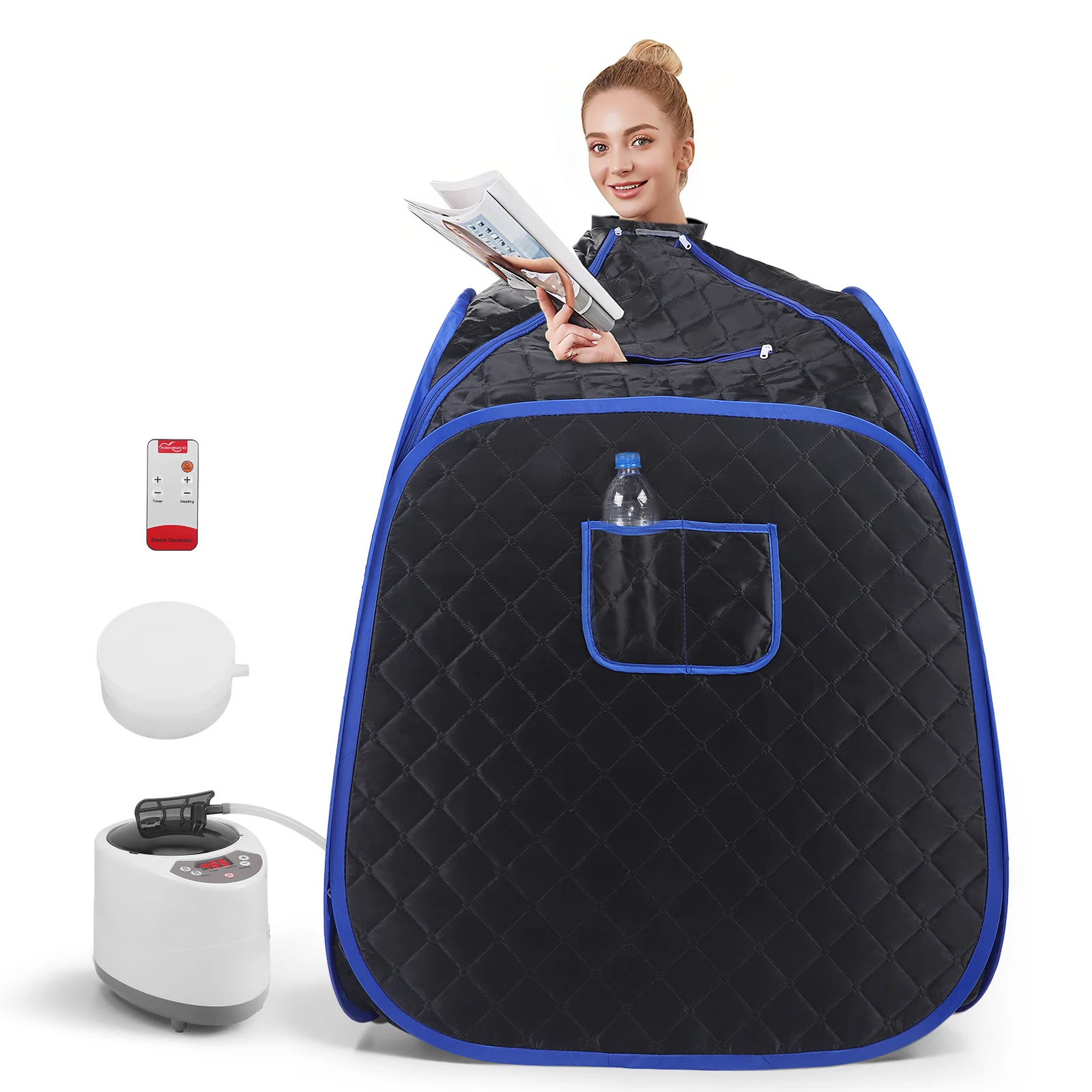 

Портативная складная паровая сауна 2,6 л с 9 температурными режимами, пультом ДУ, автоотключением через 45 минут, для домашнего спа и детокс-терапии