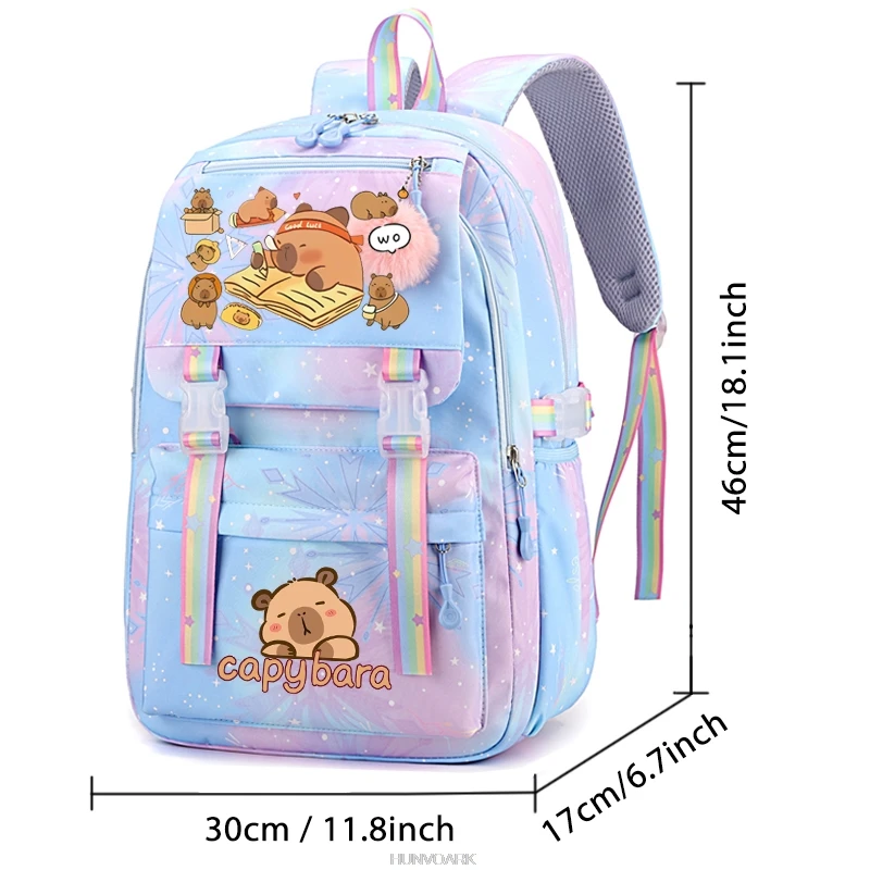 Lovely Capybara School Bags Cartoon Women Girls Gradient Ramp Software Backpacks Lightweight Capacity Teens Laptop Mochilas