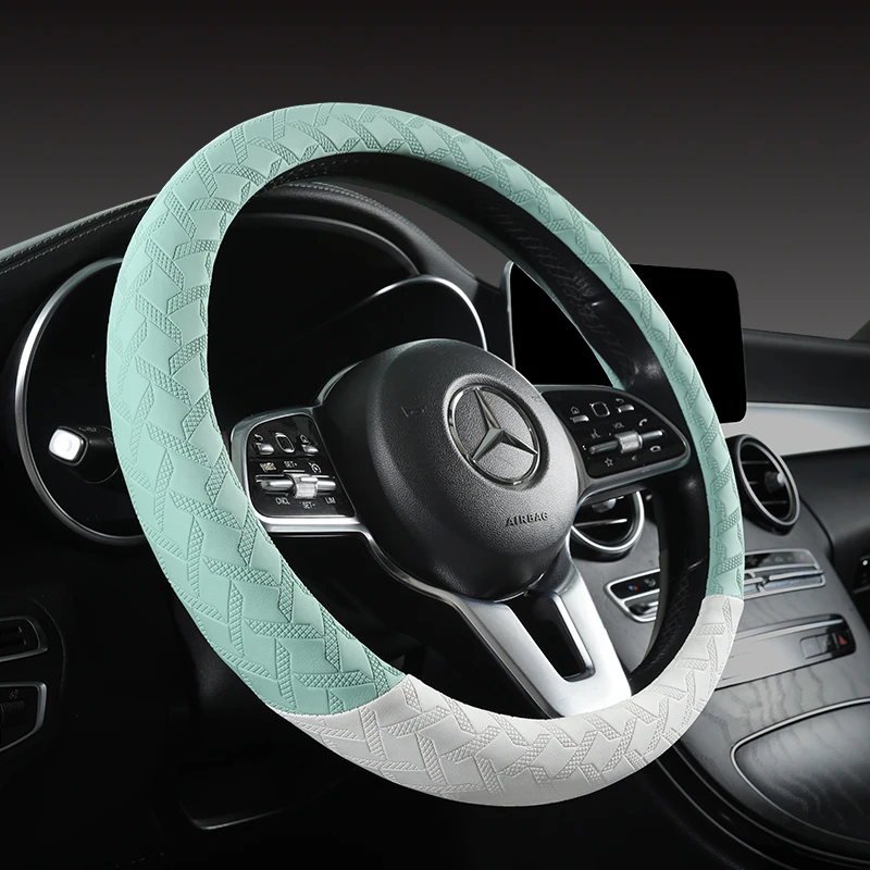 Car Steering Wheel Cover Universal Anti-Slip Embossing Artificial Leather Car Steering Wheel Protective Cover 38CM Shape O D