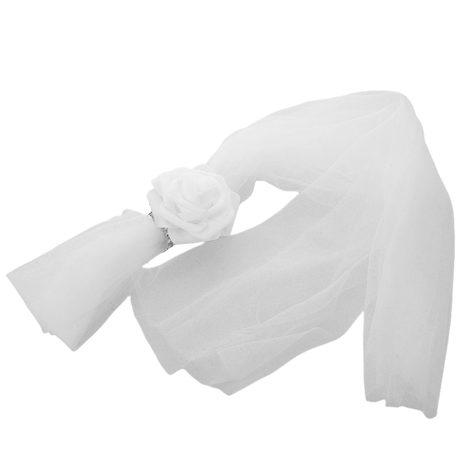 White Artificial Floral Chair Sashes Bow Wedding Church Wedding Chair Decorations Tulle Floral Bows Banquet Party Decor view 6