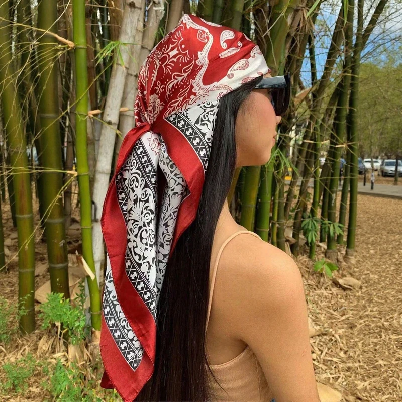 

Квадратные шелковые платки 90*90 см для женщин, модные шали-хиджабы с узором пейсли, женские головные платки, фуляры, банданы, пляжные головные платки