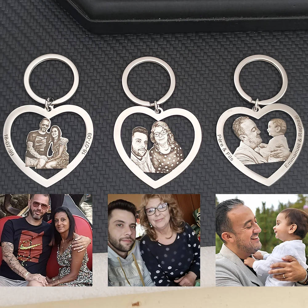 

Custom Stainless Steel Engraved Photo Key Ring Personalized Laser Engraved Pendant Key Ring Keepsake Couple Parent Family Gift