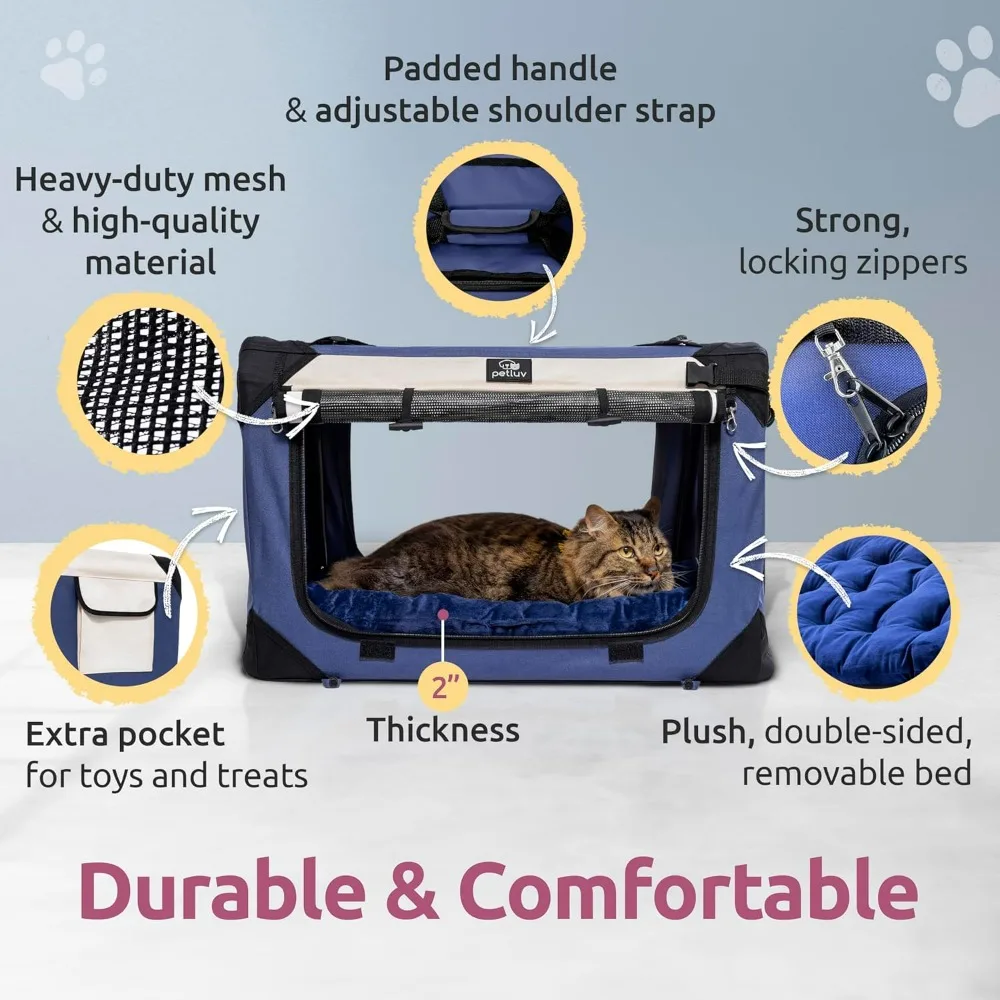 Large Cat Carrier for 2 Cats, Cat Bag with Soft Bed, Top & Side Loading, Locking Zippers, Puppy Crate Kennel, Pet Carrier