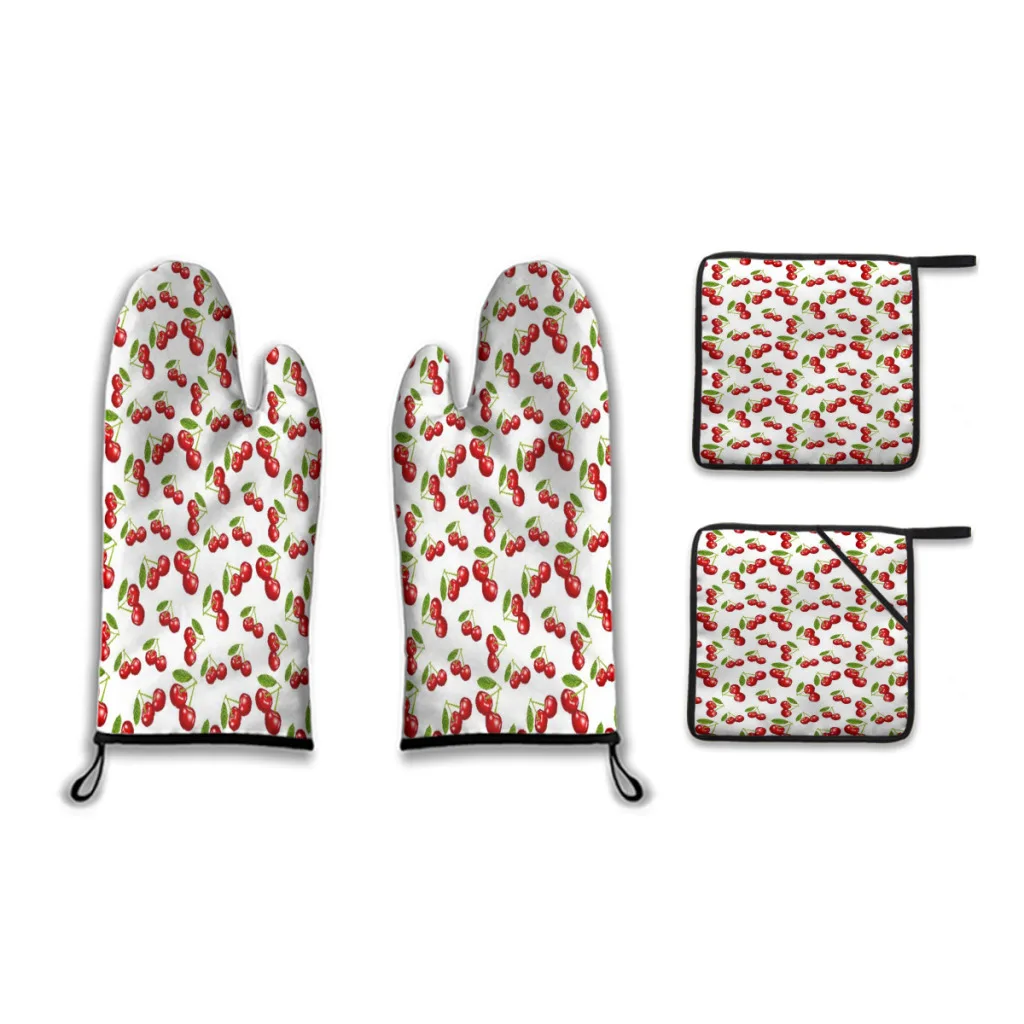 Fruit Cherry Pattern Design Fresh Berry Fruit Summer Garden Oven Mitts and Pot Holders Sets of 4 for Kitchen,Cooking,Baking,Gr