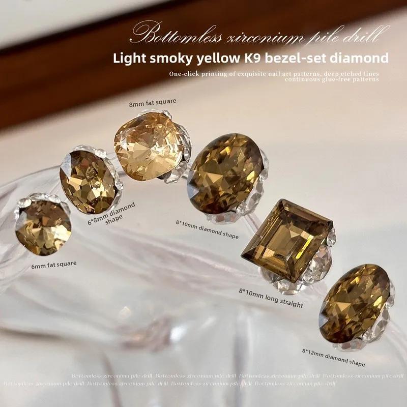 LYLE 3Pcs K9S Light Smoke Yellow No Base Stacked Rhinestone Nail Art Charms Trendy Luxury Rock Candy Chunky Square Big Ball Gems