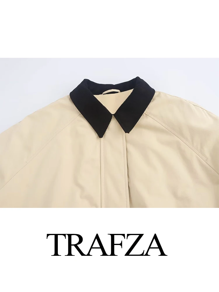 TRAFZA Cappotto imbottito con colletto in velluto a coste vintage moda invernale da donna Maniche lunghe Tasche larghe Giacca antivento calda Mujer