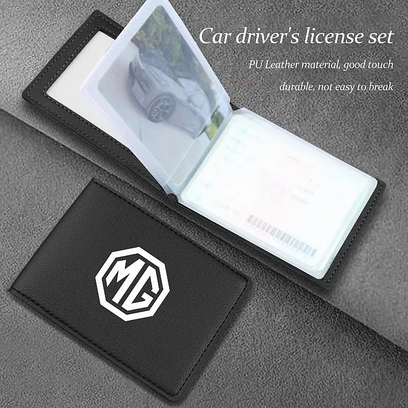 Driver License ID Bank Card Leather Protective Wallet For MG HS ZS MG4 Mulan MG5 GT, MG Logo Car Document Sleeve Auto Interior P