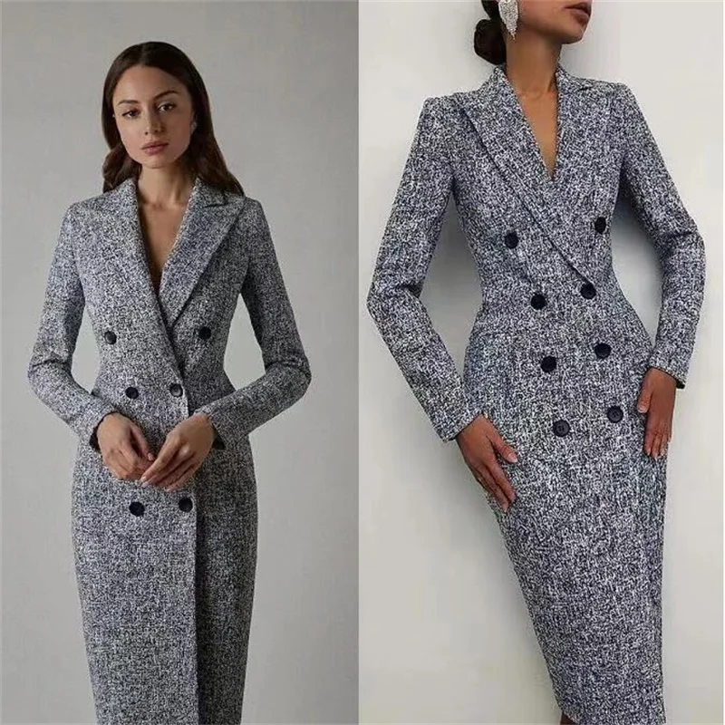 Blazer Jas Wanita Wol Fashion 1 Buah Jaket Pesta Formal Buatan Khusus Panjang Gaun Prom Kostum Kancing Dua Baris Panjang Pergelangan Kaki