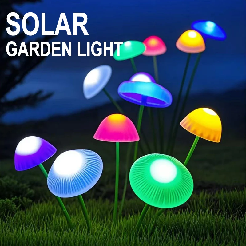 6LED Outdoor Solar Garden Lights Waterproof Mushroom Jellyfish Sway Lights For Patio Pathway Yard Balcony Decor Lawn Lamp