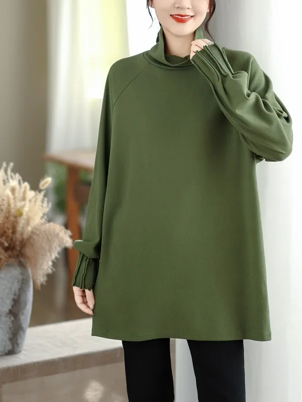 ファッショナブルなハイカラー、カラフルなアコーディオンスリーブTシャツ、ゆったりとしたプラスサイズの女性用カジュアルスリーブロングスリーブベースTシャツ