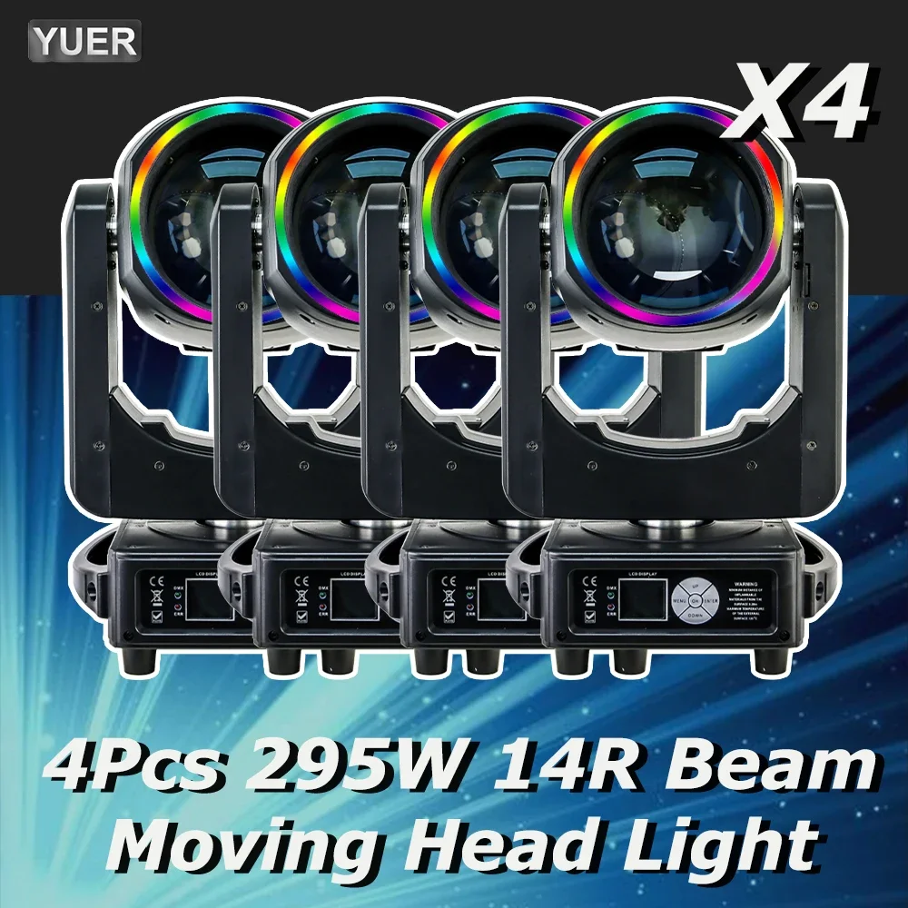 4Pcs/lot With Ring  295W 14R Beam Moving Head Light 48+8 Prism Gobo Zoom Rainbow Effect DMX512 For DJ Disco Xmas Stage Lighting