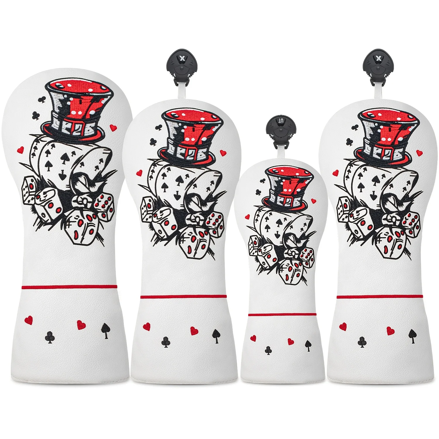 1 pièce/4 pièces de housses de tête de club de golf (Driver, Fairway, Hybrides) - Style cartes de poker et dés blancs - Housses de protection pour clubs de golf