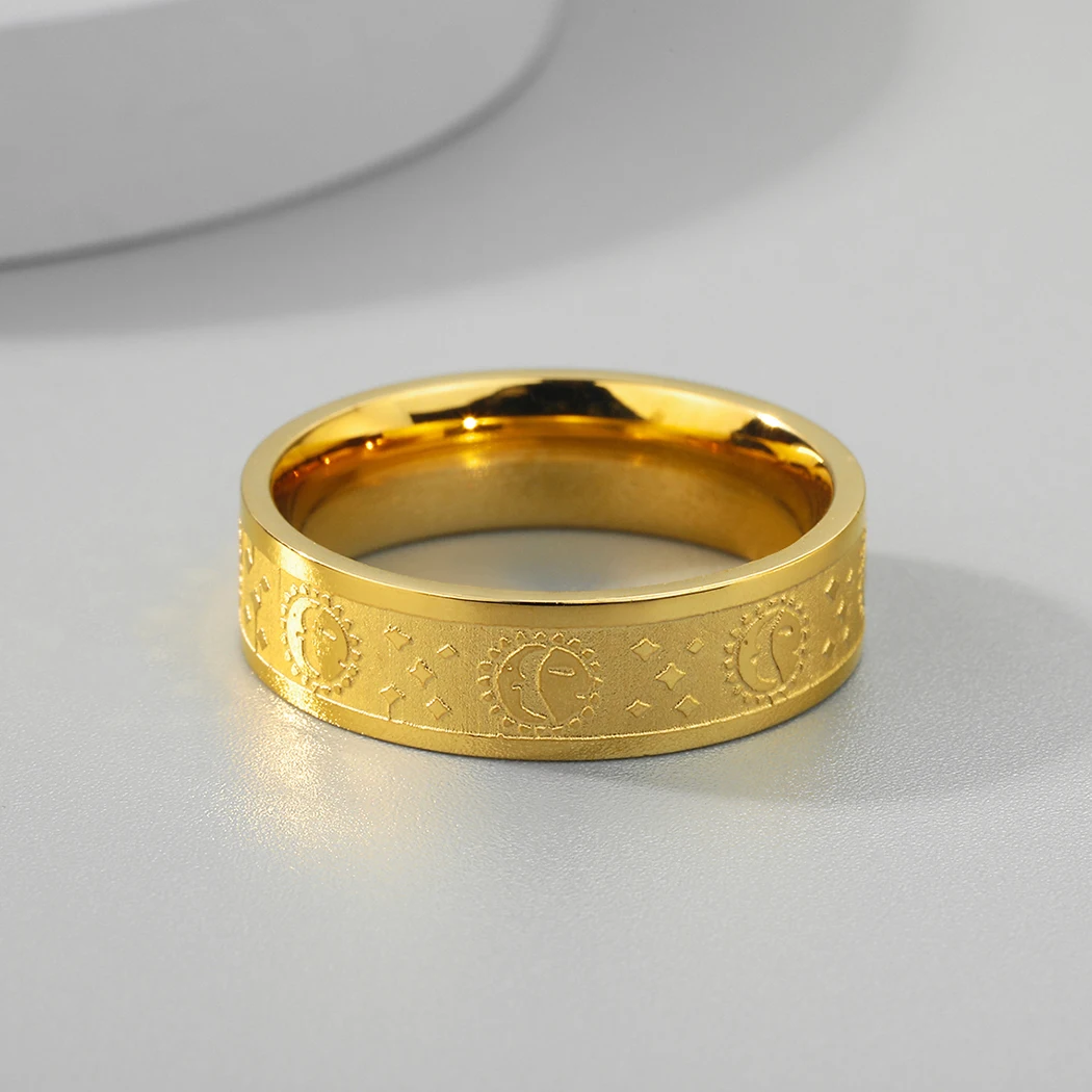 CHENGXUN Engraved Moon Sun Star Thumb Rings for Women Stainless Steel Crescent Moon Stacking Midi Ring Celestial Jewelry Gift