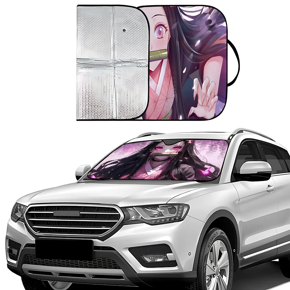 

Kamado Nezuko Demon S-Slayer Car SunShade Windscreen Front Window Visor 70x130cm Sun Visor Solar Protect Plaid Gift Novelty Car