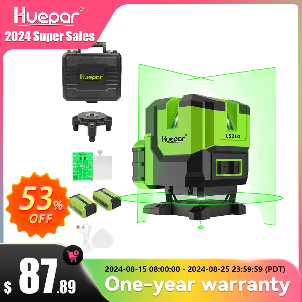 Huepar Osram Linhas Auto-nivelamento Laser Nível Vertical & 360 ° Linha Horizontal & Prumo Ponto Verde Laser Nível com Case Duro