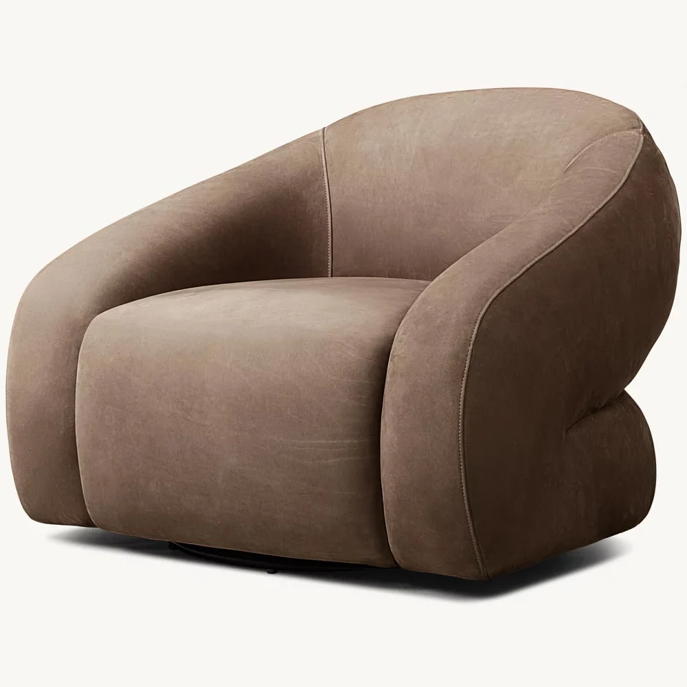 Mid-Century Modern PU Leather Chairs Single Sofa Swivel Chair for Bedroom Waiting Room