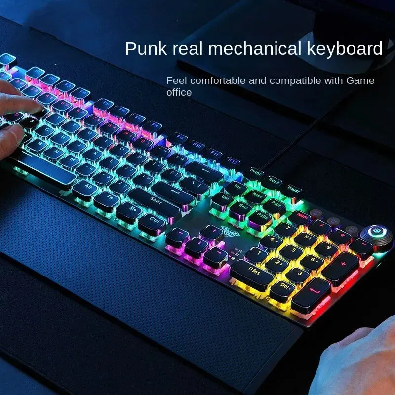 Coleção AliExpress F2088 Teclado mecânico para jogos, Anti-ghosting, 104 chapeamento, interruptor azul, com fio, teclado retroiluminado misto para jogos, laptop, PC