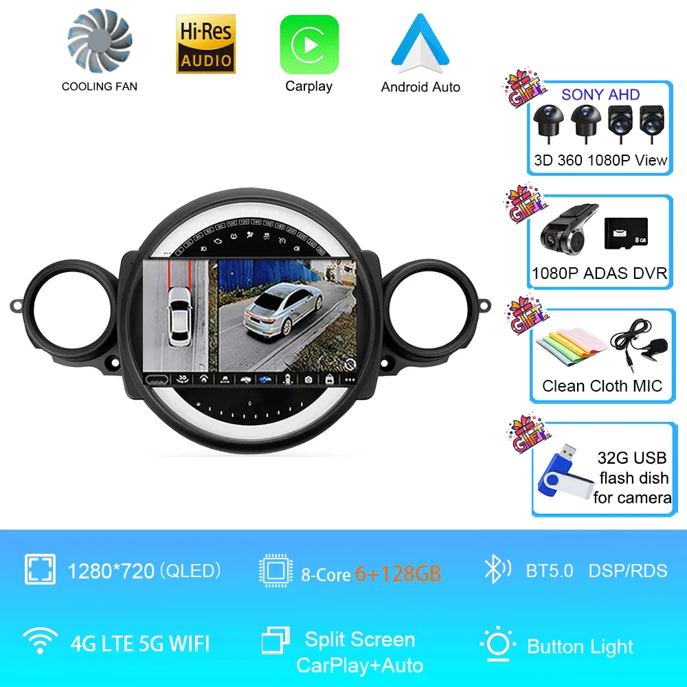 Auto radio Android 16 voor BMW Mini Cooper R56 R60 R51 2006 - 2015 GPS Carplay Navigatie Stereo Auto DSP BT DVD Multimedia Speler