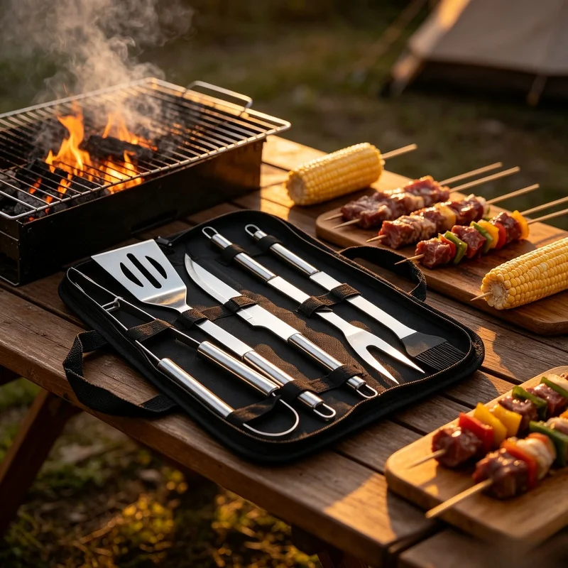 Stainless Steel Complete BBQ Tool Set Portable Cloth Storage Bag Grill Accessories Outdoor Barbecue Camping Cooking
