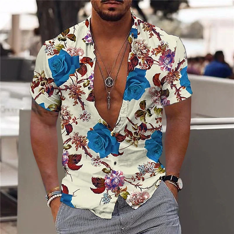 

Hawaiian Floral Shirts For Men Dazn 3d Printed Print Summer Men's Shirt Beach Short Sleeve Streetwear Tops Fashion Tee Shirt