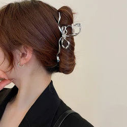 Silver Folded Bow Hair Clip for Women Fashion Minimalist Hair Claws Trendy New Hair Accessories Female Japanese headwear