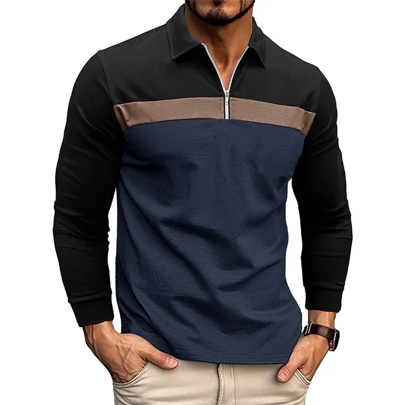 

2023 Autumn/Winter New Polo Men's T-shirt Polo Collar Colored Polo Shirt Men's Long Sleeve Top