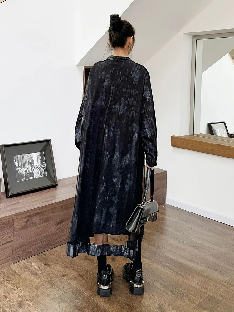 XITAO Gauze Patchwork Long Sleeve Female Dress Fashion Irregular V-neck Women Autumn New Simplicity Casual Dress 2024 GYX1001