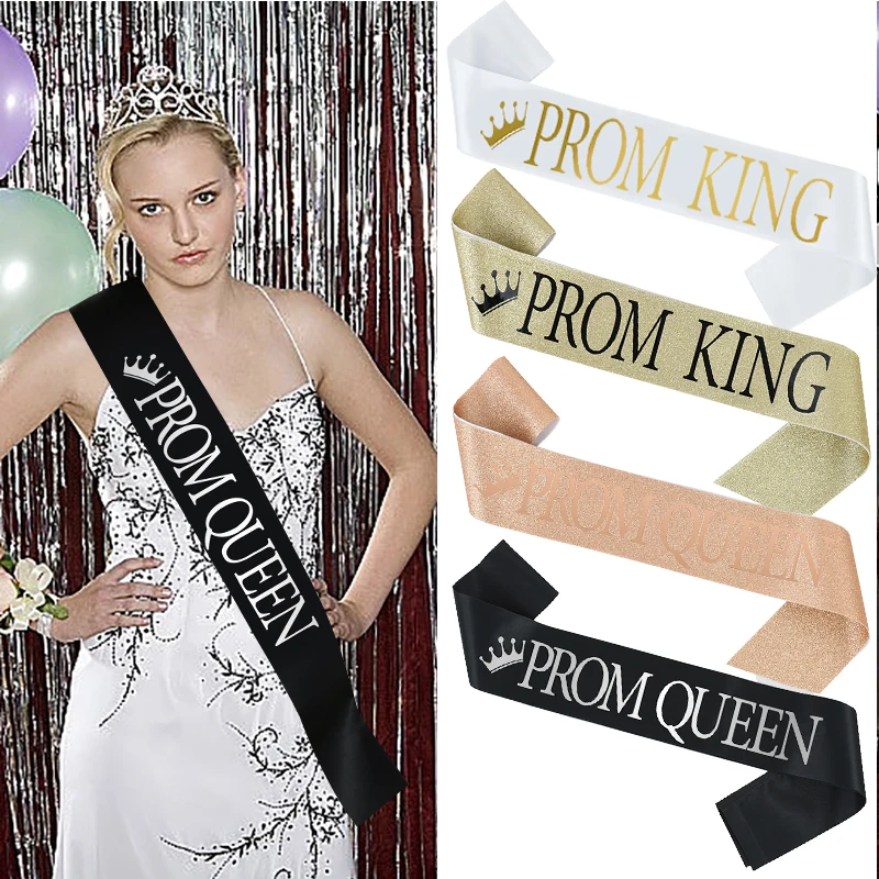 

2pcs Glitter Prom King/Queen Sash Graduation School Prom Party Supplies Congratulation Graduation Party Decoration Supplies Gift