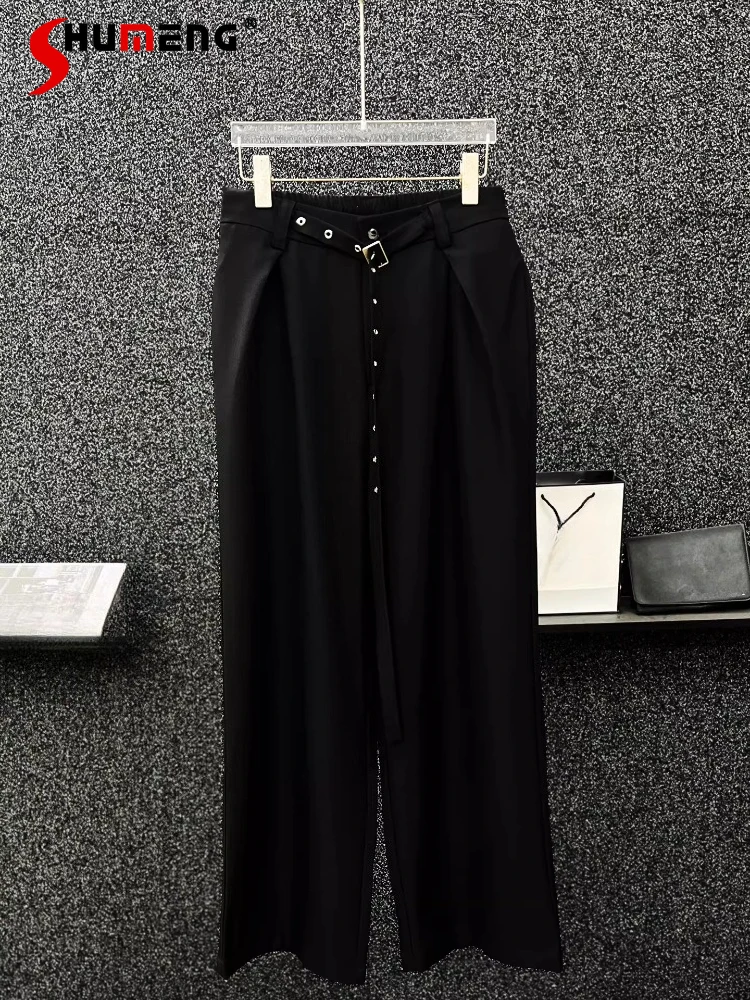 

Мужские весенние новые модные универсальные свободные брюки с поясом 2026, мужские красивые прямые плиссированные брюки, элитные широкие брюки