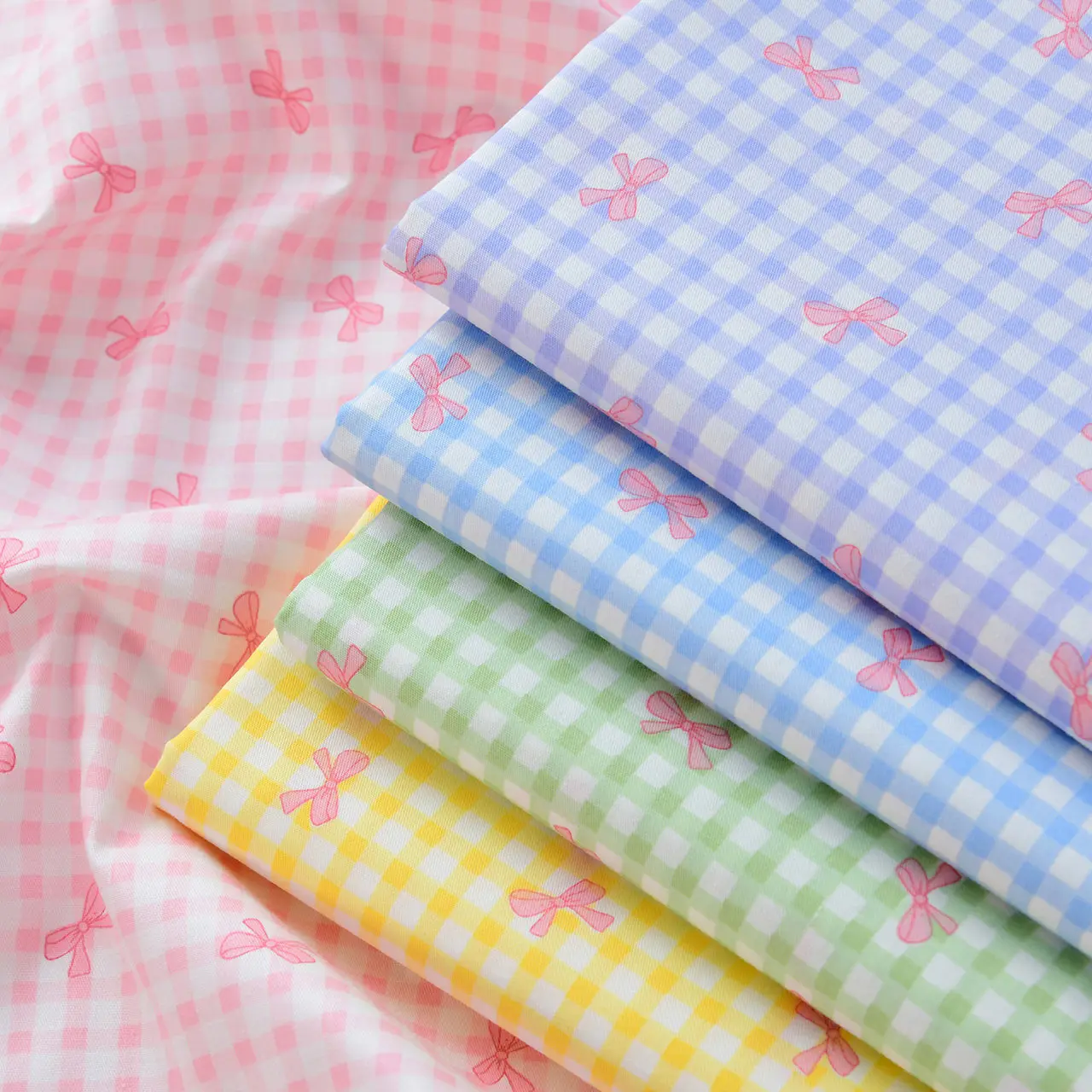 

40-count pure cotton twill sewing fabric Handmade DIY doll and home decor fabric Dopamine-hued plaid bow print fabric