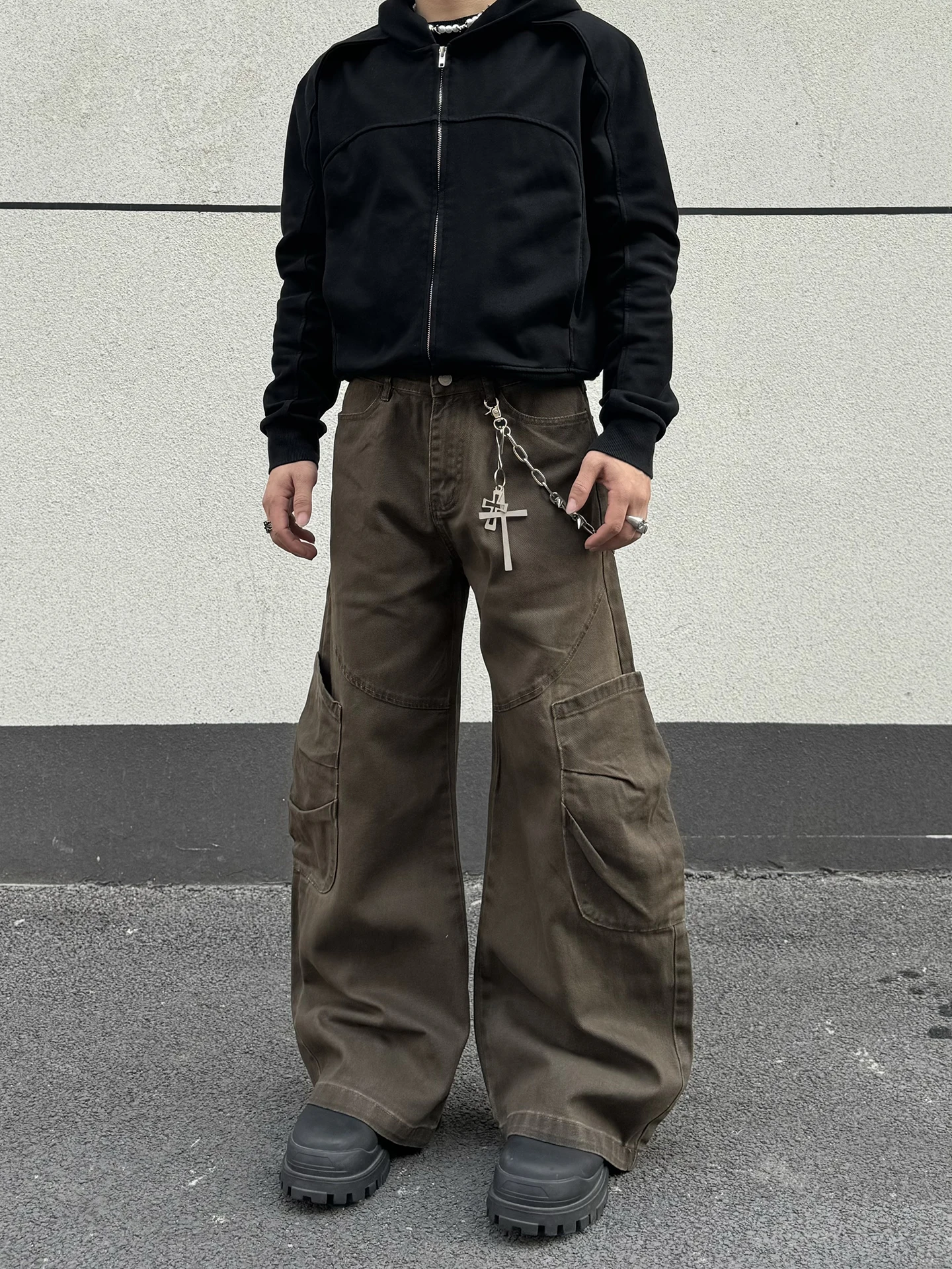 

Мужские свободные повседневные джинсы American Style с широкими штанинами, многокарманные рабочие брюки из хлопка Cleanfit для молодежи