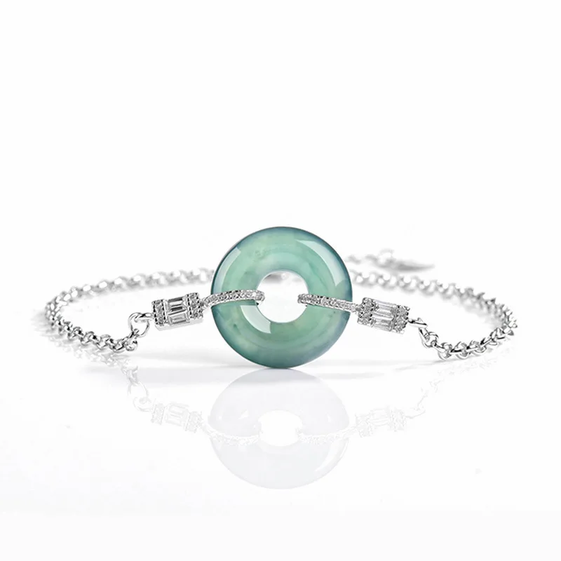 High End Natural A-grade Blue Water Jade Bracelet Ice Jadeite S925 Silver Inlaid Women's Fashion Jewelry Wholesale Drop Shipping