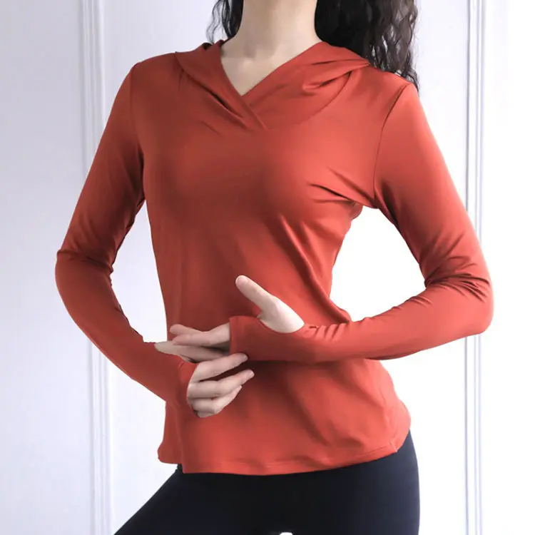 Sweat à capuche à manches longues Peach Coussins pour femme, haut de sport, vêtements de fitness minces, pull de course, vêtements de yoga respirants, look mince