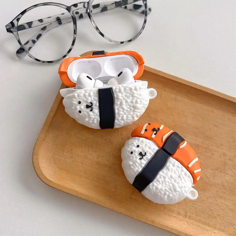  Cute Sushi Salmon Cartoon Airpods Case Soft Silicone Protective Cover For AirPods 4 Pro 2 3 Wireless Earbuds Shockproof Cover