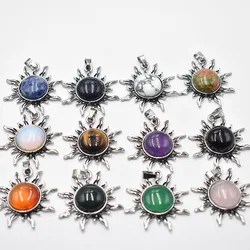 Wholesale 12pcs/lot fashion natural stone Quartz Crystal alloy Sun flower Pendants for jewelry accessories marking free shipping
