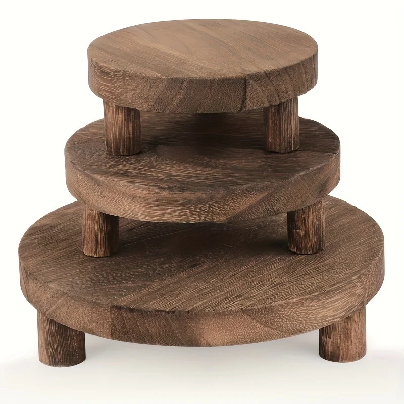 Rustic Wooden Display Risers Set-Stylish Cake Stand&Pedestals for Kitchen,Room &Home Decor for Christmas,Valentines Day,New Year