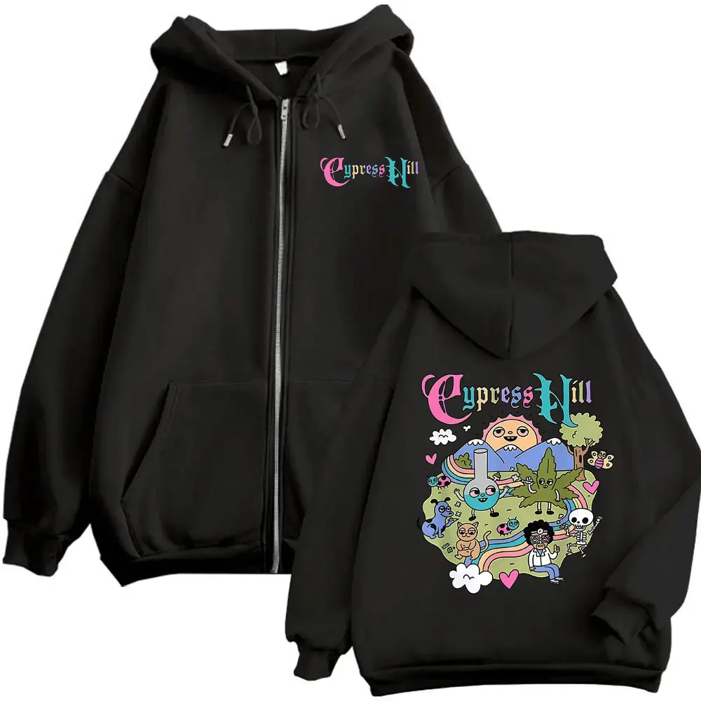

Rapper Cypress Hill Cartoon Style Print Zipper Hoodie Men Women Hip Hop Oversized Streetwear Male Casual Vintage Zip Up Hoodies